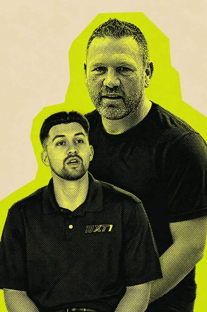 Halftone portrait of NXT1 founders Ray Keller and John Keller