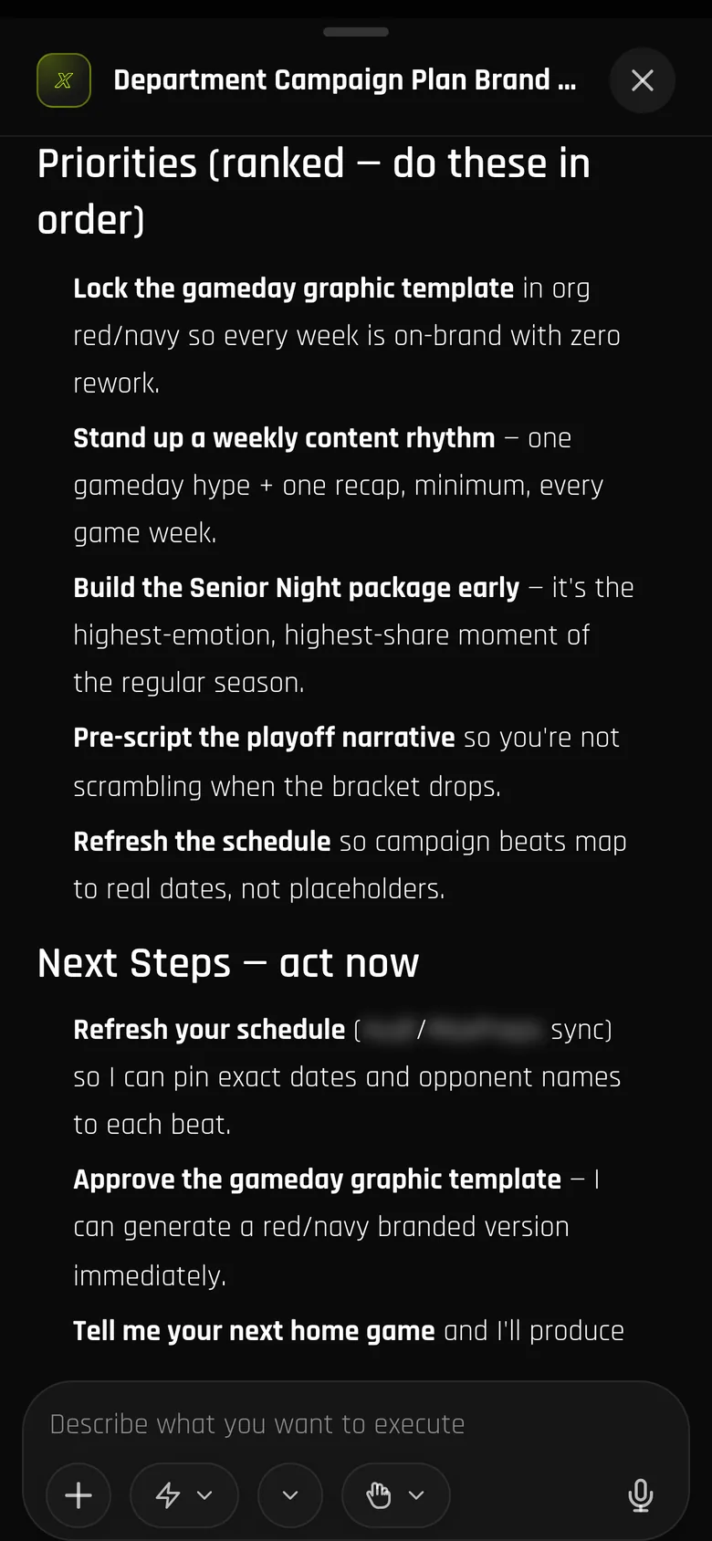 The department campaign plan on a phone: ranked brand priorities and the next steps to act on now